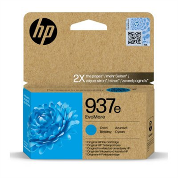 HP 937e EvoMore Cyan Original Ink Cartridge - originální, azurová