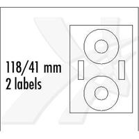 Logo etikety na CD 118/41 mm, A4, matné, bílé, 2 etikety, 2 proužky, 140g/m2, baleno po 10 ks