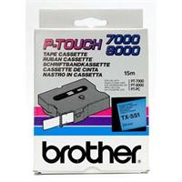 Páska Brother TX551 - originální | černý tisk, modrý podklad, laminovaná, 24 mm