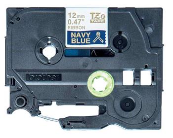 Páska Brother TZe-RN34 - originální | zlatý tisk, modrý podklad, 12 mm, pruhovaná