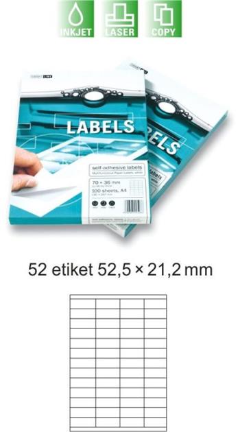Samolepicí etikety A4, 52 etiket 52,5 x 21,2, balení 100 li
